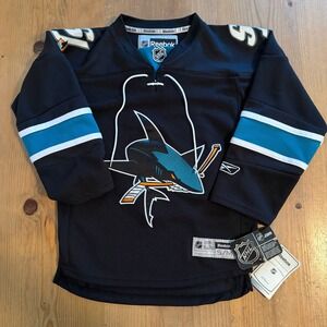 Reebok San Jose Sharks NHL Youth Jersey Black Teal S/M New With Tags